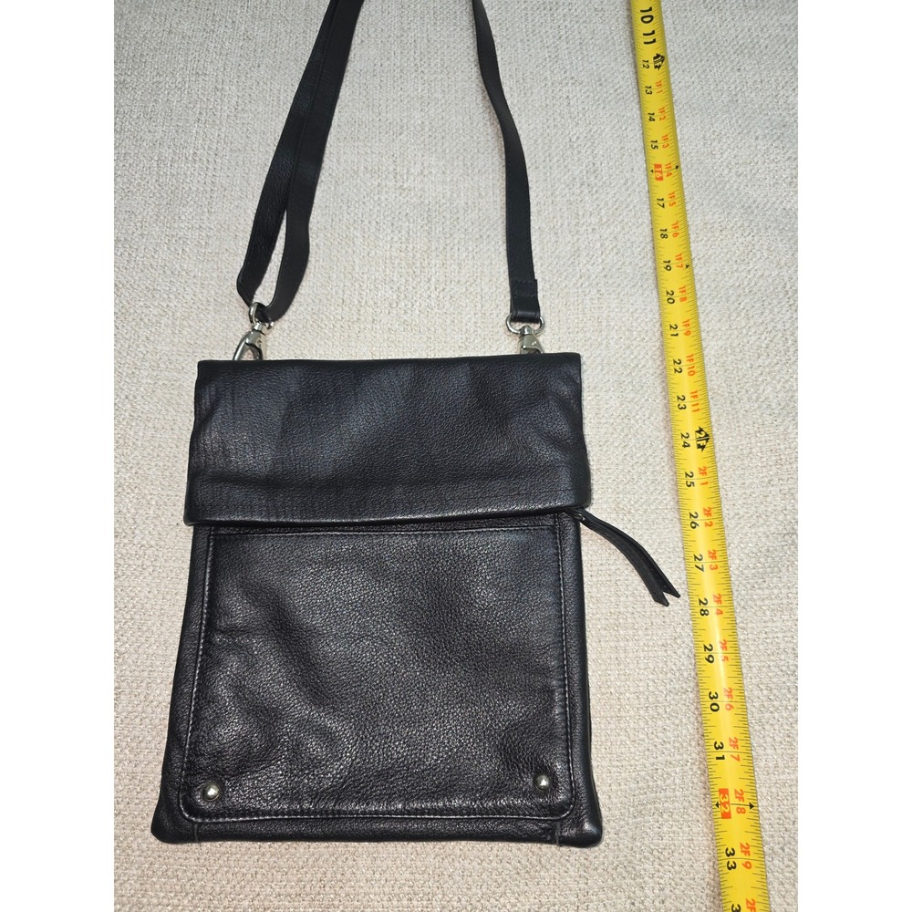 Latico Black Pebbled Leather Fold Over Crossbody Bag Floral Lining Silver Hdwr